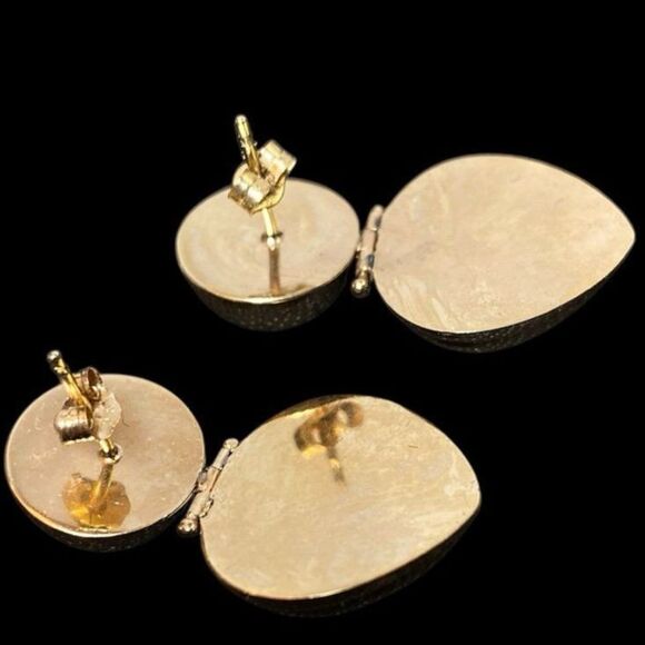 14K Yellow Gold Door Knocker Earrings Pierced Ribbed 5 gm 1.20” Long - Picture 3 of 5